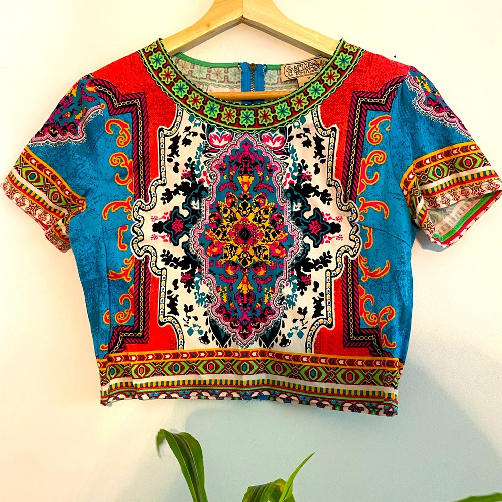 Flying Tomato Colorful Crop Top with Zippered Back